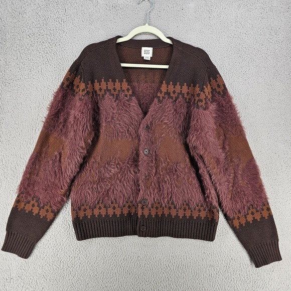 BDG Other - BDG Nordic‎ Fuzzy Horse Cardigan Mens Medium Brown Knit Sweater Urban Outfitters